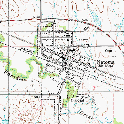 Topographic Map of Natoma Post Office, KS