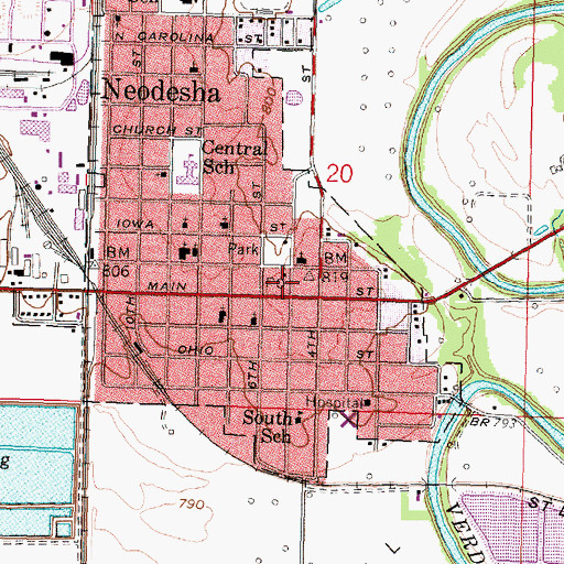Topographic Map of Neodesha Post Office, KS