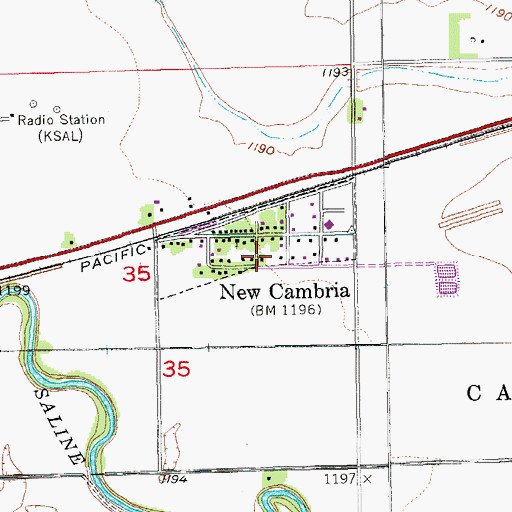 Topographic Map of New Cambria Post Office, KS