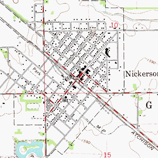 Topographic Map of Nickerson Post Office, KS