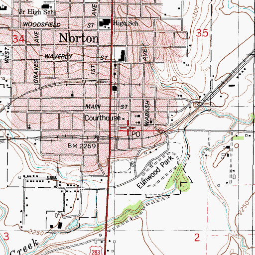 Topographic Map of Norton Post Office, KS