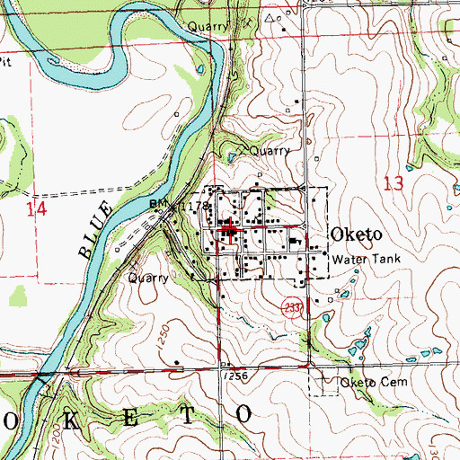 Topographic Map of Oketo Post Office, KS