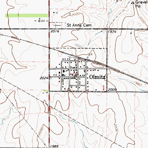 Topographic Map of Olmitz Post Office, KS