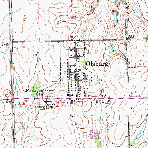 Topographic Map of Olsburg Post Office, KS