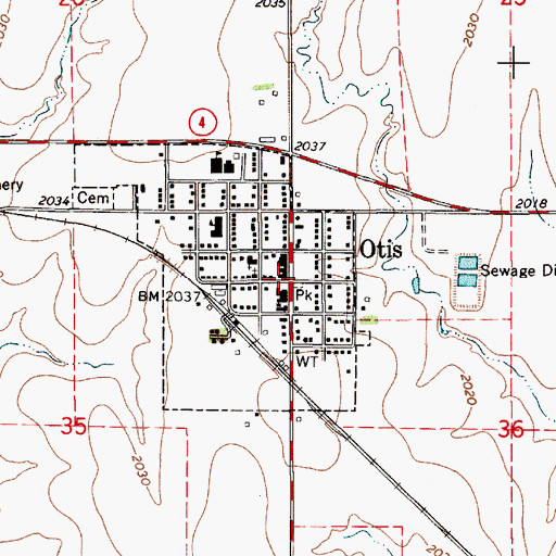 Topographic Map of Otis Post Office, KS