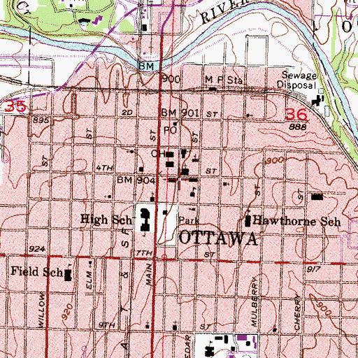 Topographic Map of Ottawa Post Office, KS