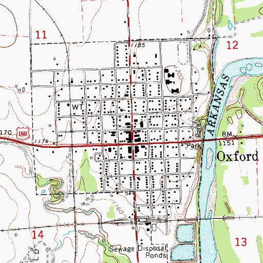 Topographic Map of Oxford Post Office, KS