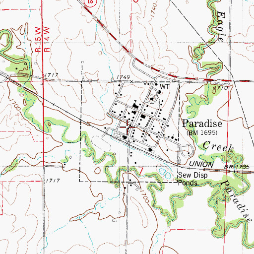 Topographic Map of Paradise Post Office, KS
