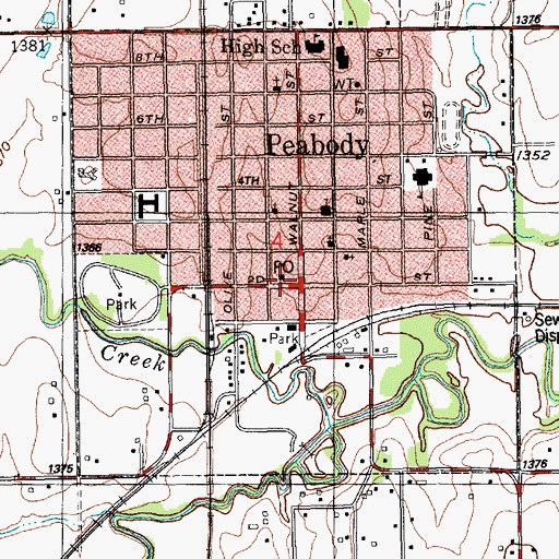 Topographic Map of Peabody Post Office, KS