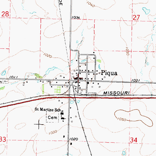 Topographic Map of Piqua Post Office, KS