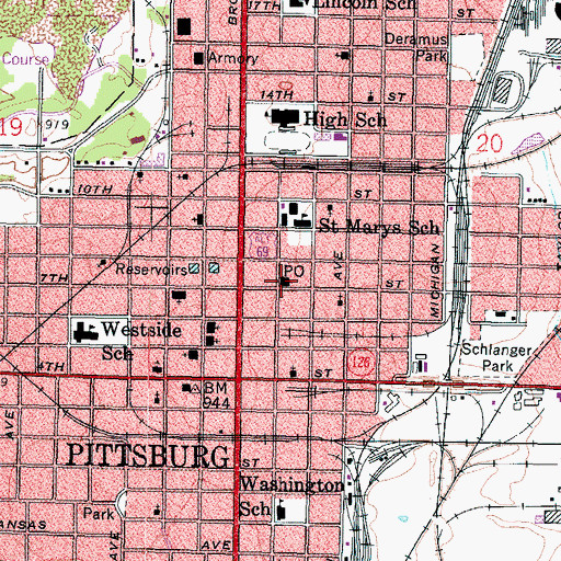 Topographic Map of Pittsburg Post Office, KS