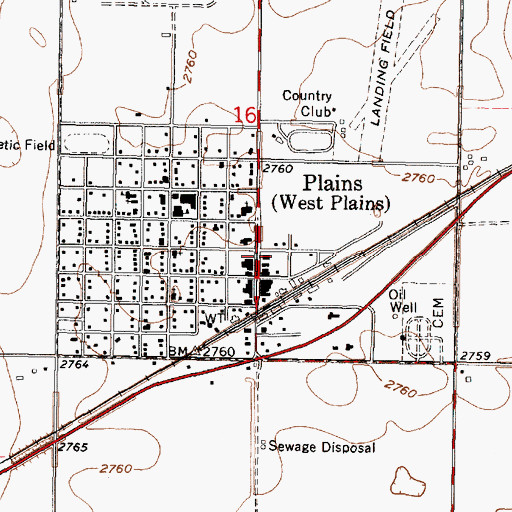 Topographic Map of Plains Post Office, KS