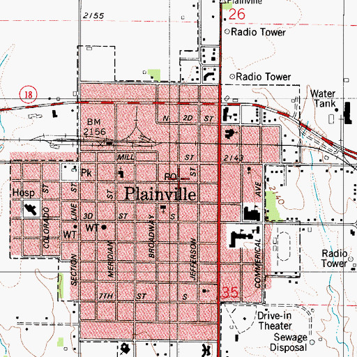 Topographic Map of Plainville Post Office, KS