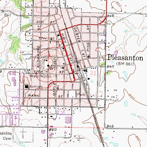 Topographic Map of Pleasanton Post Office, KS