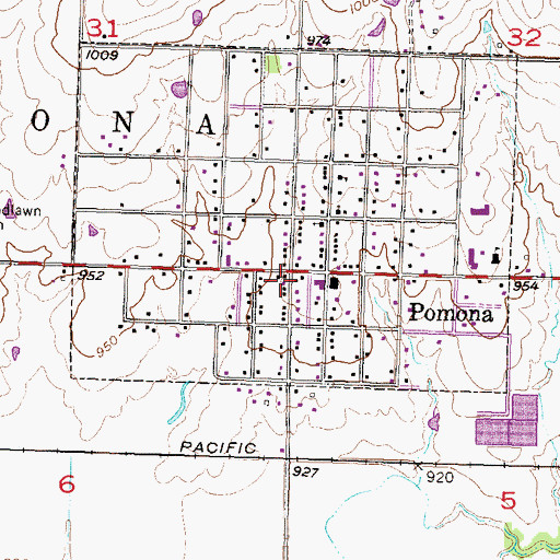 Topographic Map of Pomona Post Office, KS
