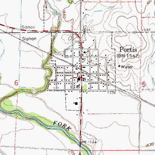 Topographic Map of Portis Post Office, KS