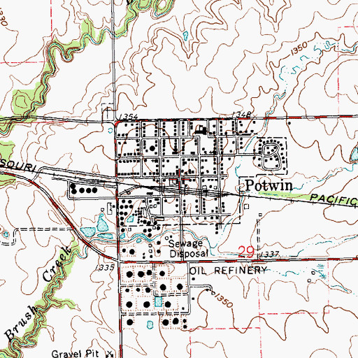 Topographic Map of Potwin Post Office, KS
