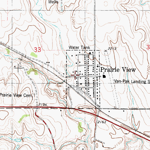 Topographic Map of Prairie View Post Office, KS