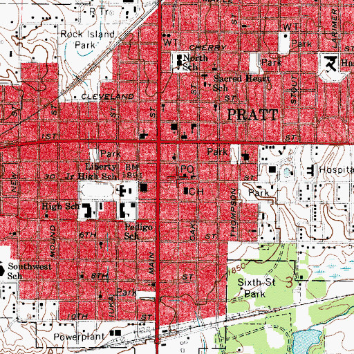 Topographic Map of Pratt Post Office, KS