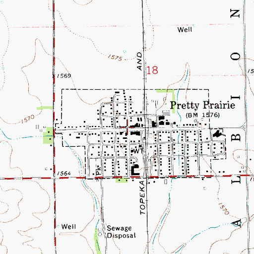 Topographic Map of Pretty Prairie Post Office, KS