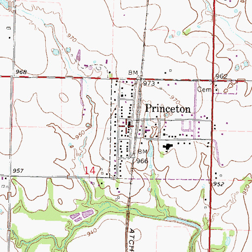 Topographic Map of Princeton Post Office, KS