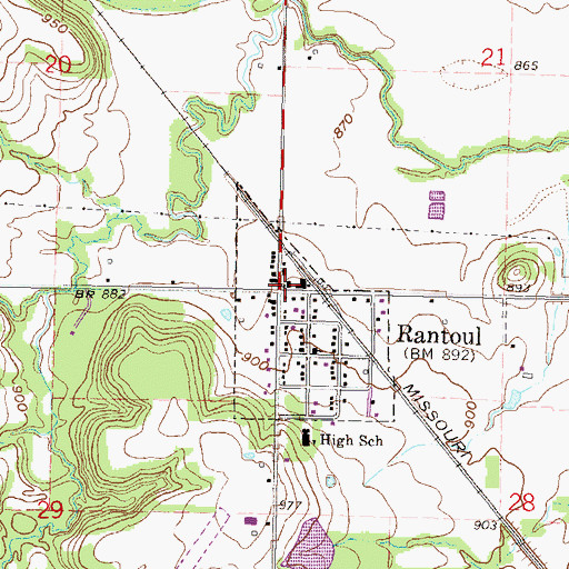 Topographic Map of Rantoul Post Office, KS
