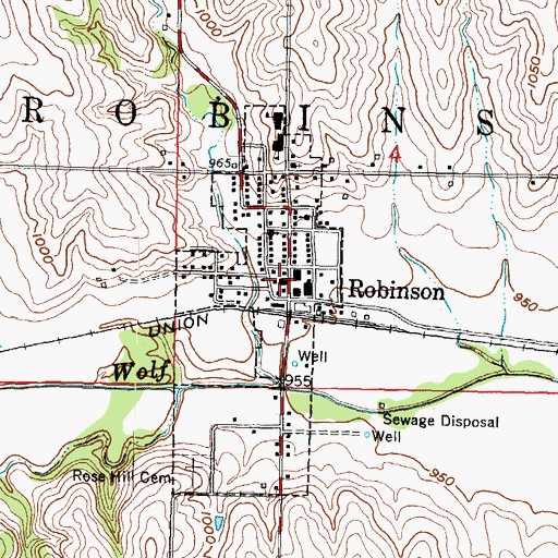 Topographic Map of Robinson Post Office, KS