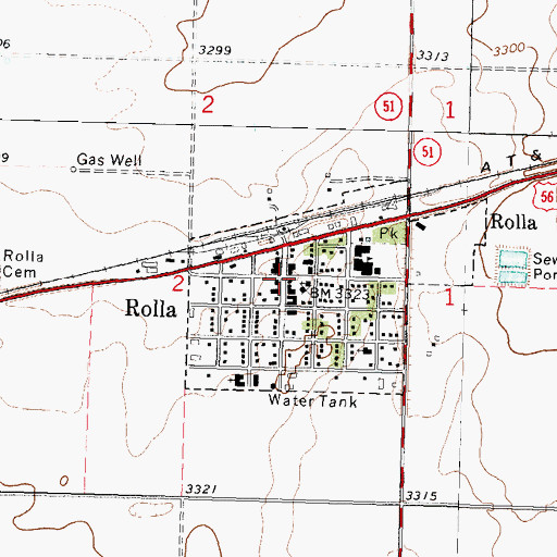 Topographic Map of Rolla Post Office, KS
