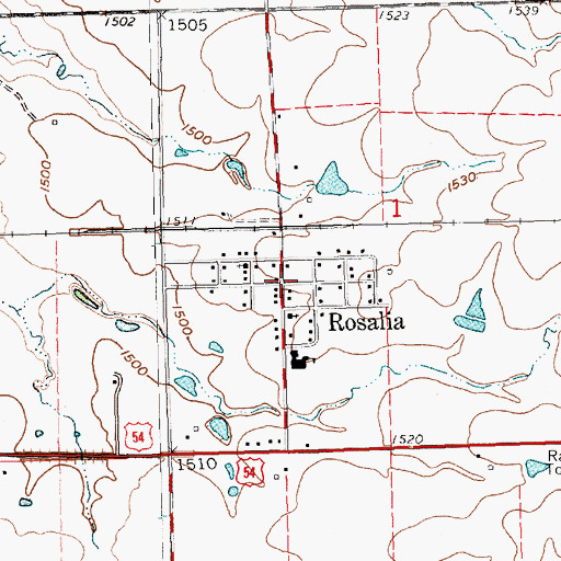 Topographic Map of Rosalia Post Office, KS