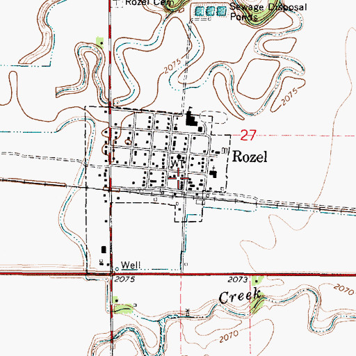 Topographic Map of Rozel Post Office, KS