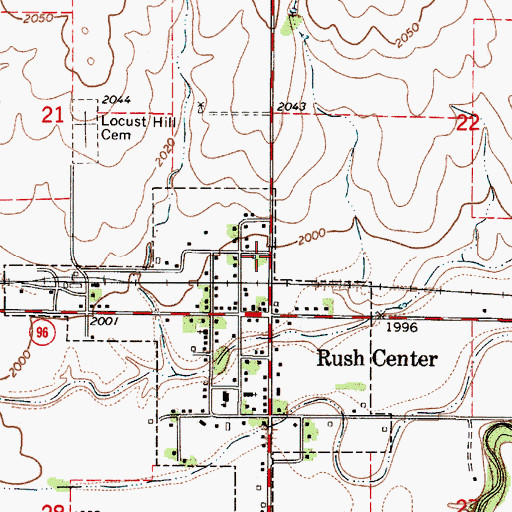 Topographic Map of Rush Center Post Office, KS