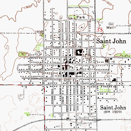 Topographic Map of St. John Post Office, KS
