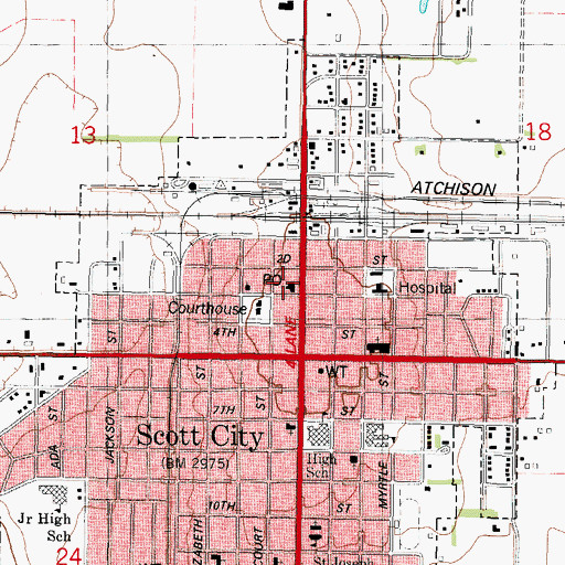 Topographic Map of Scott City Post Office, KS