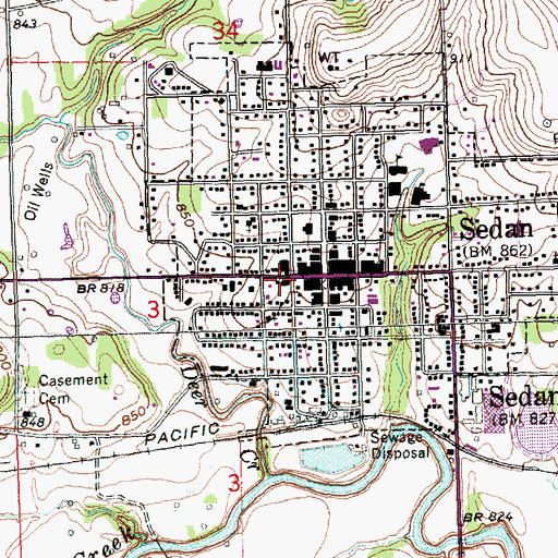 Topographic Map of Sedan Post Office, KS