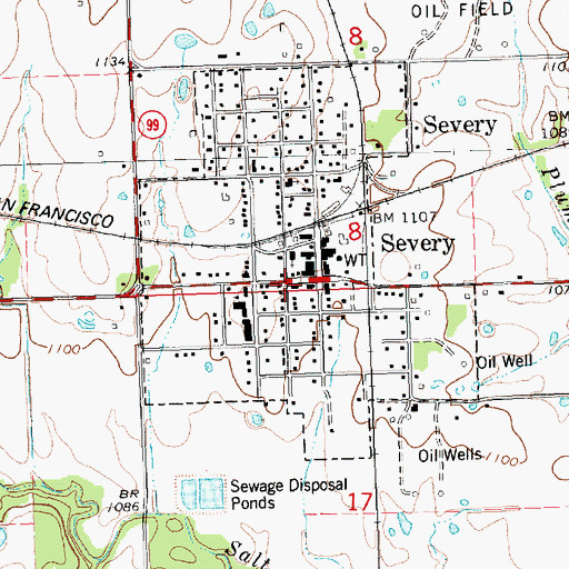 Topographic Map of Severy Post Office, KS