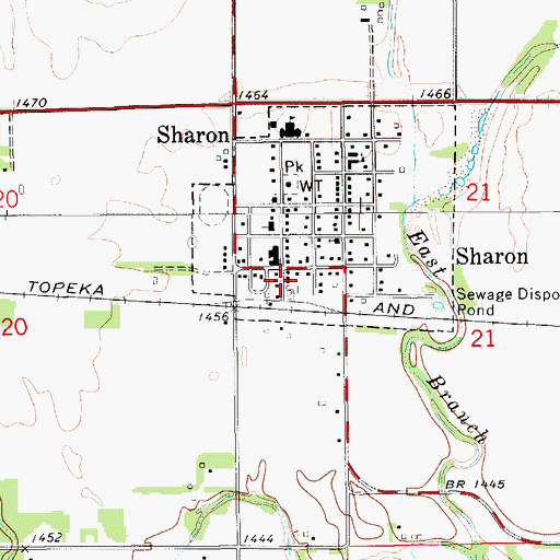 Topographic Map of Sharon Post Office, KS