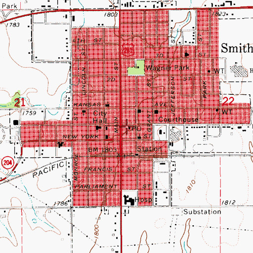 Topographic Map of Smith Center Post Office, KS