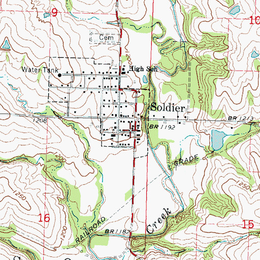 Topographic Map of Soldier Post Office, KS
