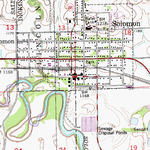 Topographic Map of Solomon Post Office, KS
