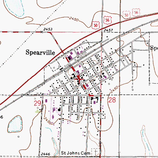 Topographic Map of Spearville Post Office, KS