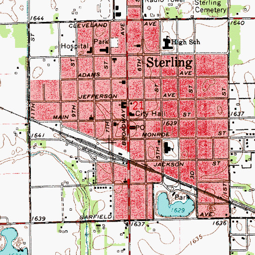Topographic Map of Sterling Post Office, KS