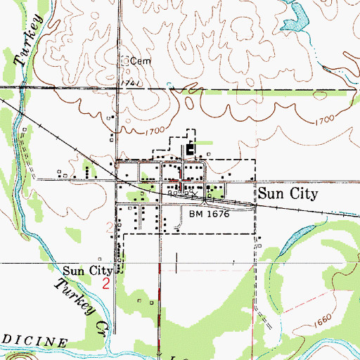 Topographic Map of Sun City Post Office, KS
