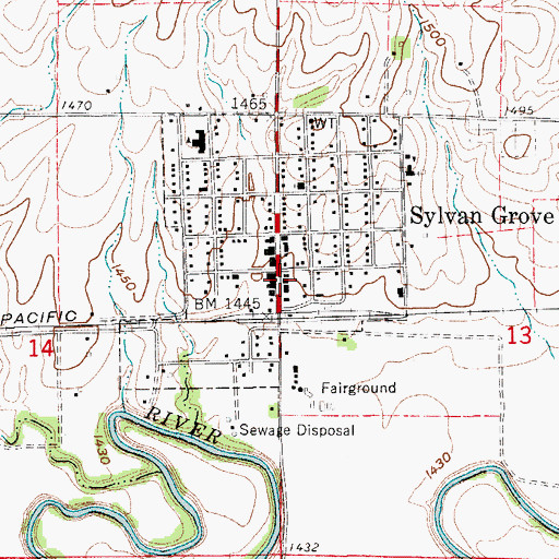 Topographic Map of Sylvan Grove Post Office, KS