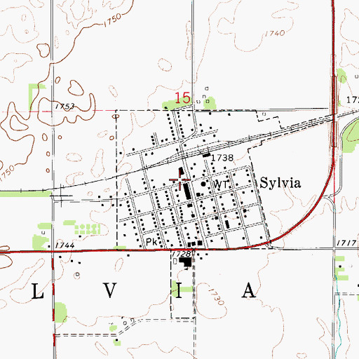 Topographic Map of Sylvia Post Office, KS