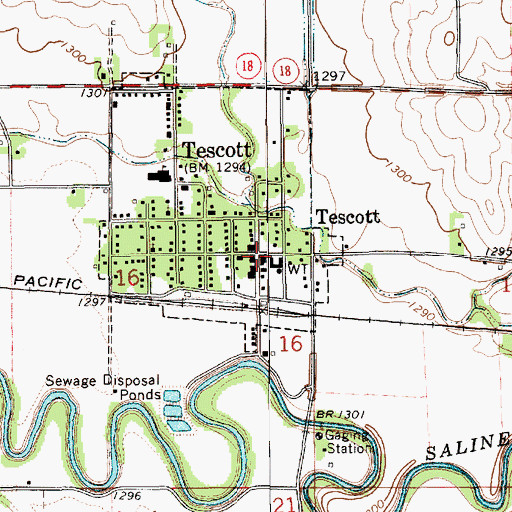 Topographic Map of Tescott Post Office, KS