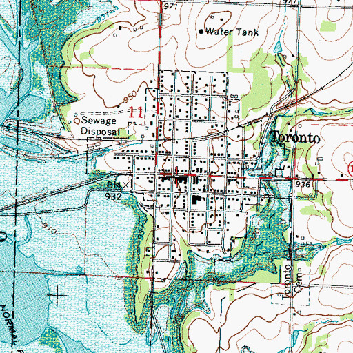 Topographic Map of Toronto Post Office, KS
