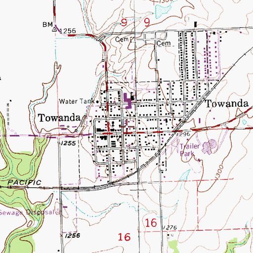Topographic Map of Towanda Post Office, KS