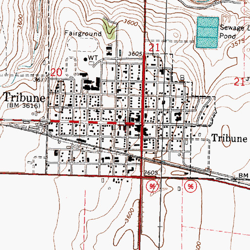Topographic Map of Tribune Post Office, KS