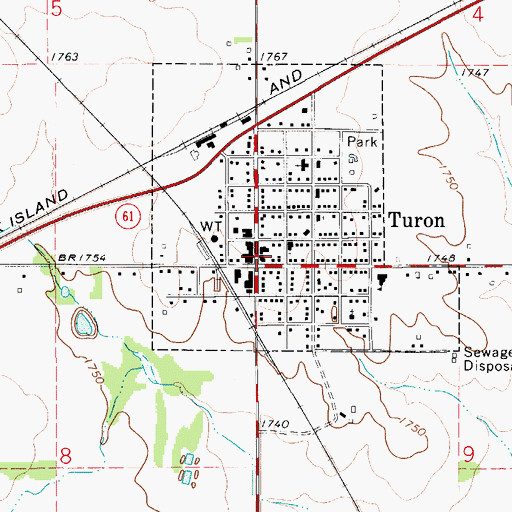Topographic Map of Turon Post Office, KS