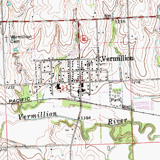 Topographic Map of Vermillion Post Office, KS